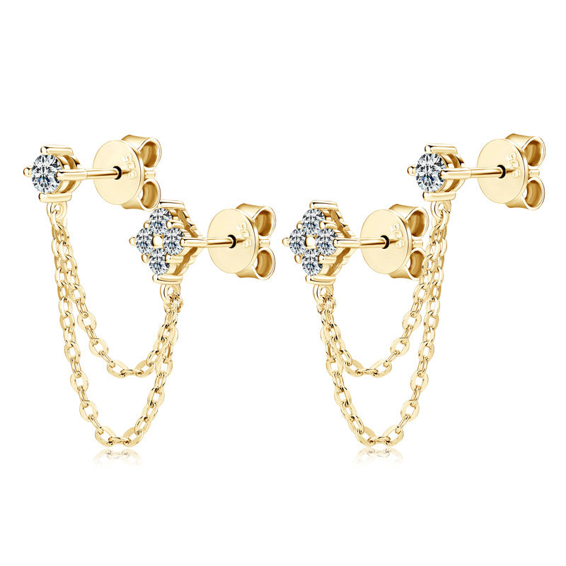 Lucienne Double Chain Set, moissanite chain earrings by Prism & Pearl, view 1