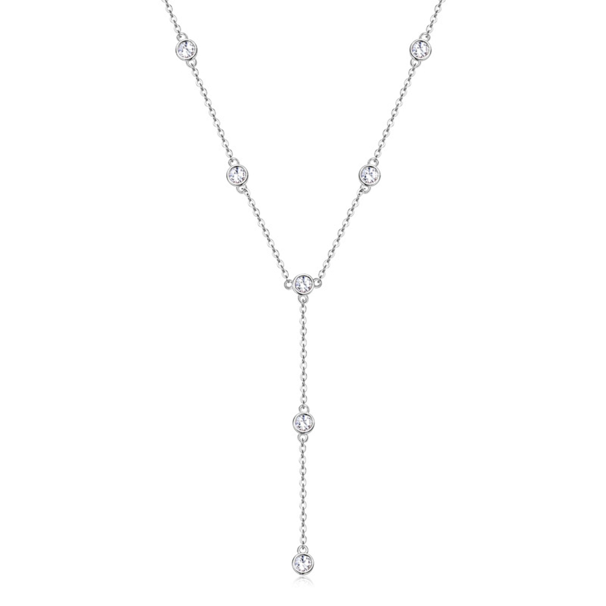 Lumière Bezel Y-Drop Necklace in platinum-finish sterling silver with moissanite