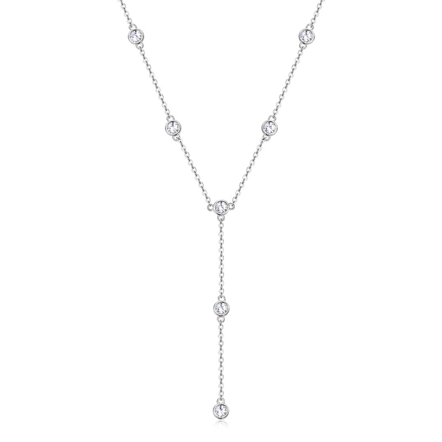 Lumière Bezel Y-Drop Necklace in platinum-finish sterling silver with moissanite