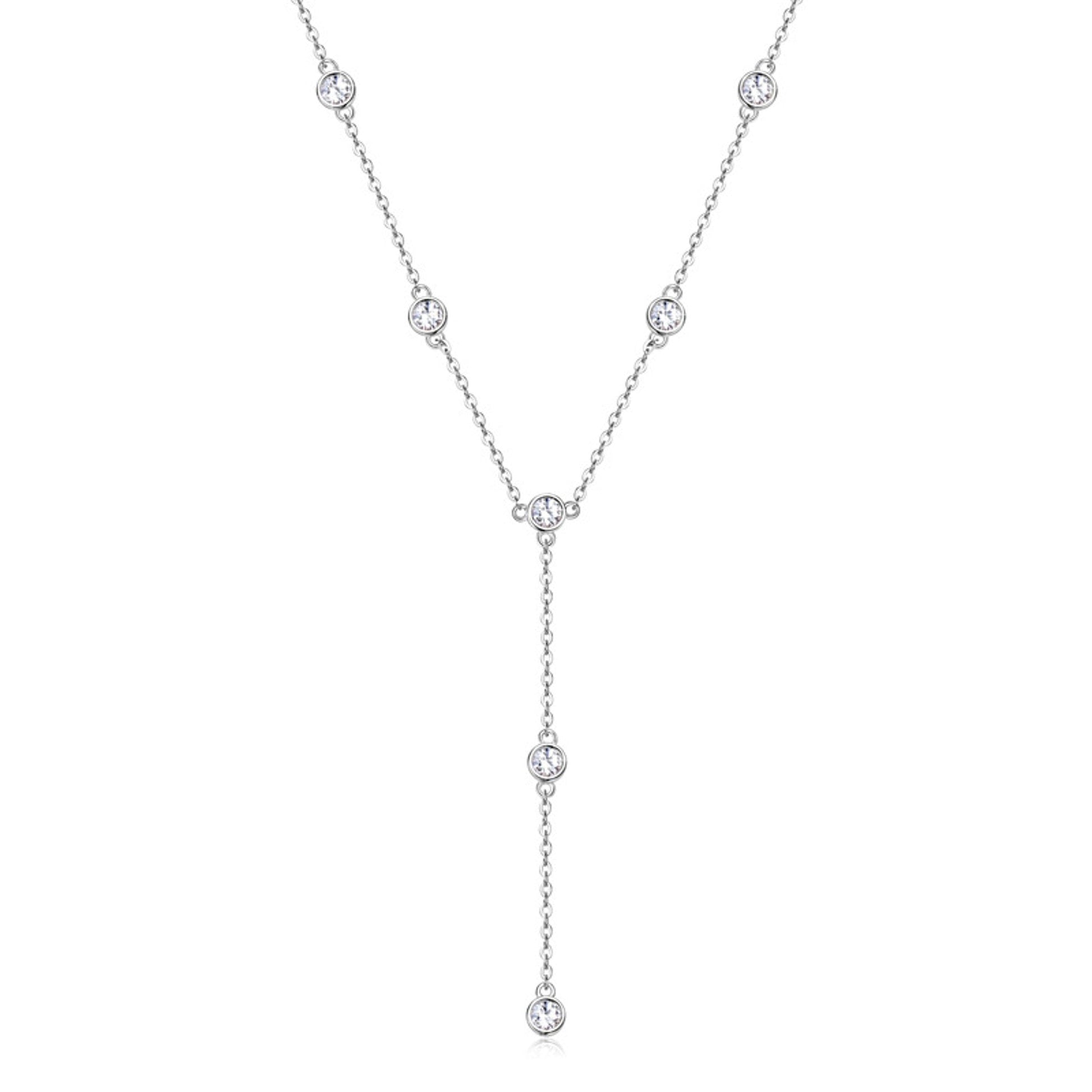 Lumière Bezel Y-Drop Necklace in platinum-finish sterling silver with moissanite