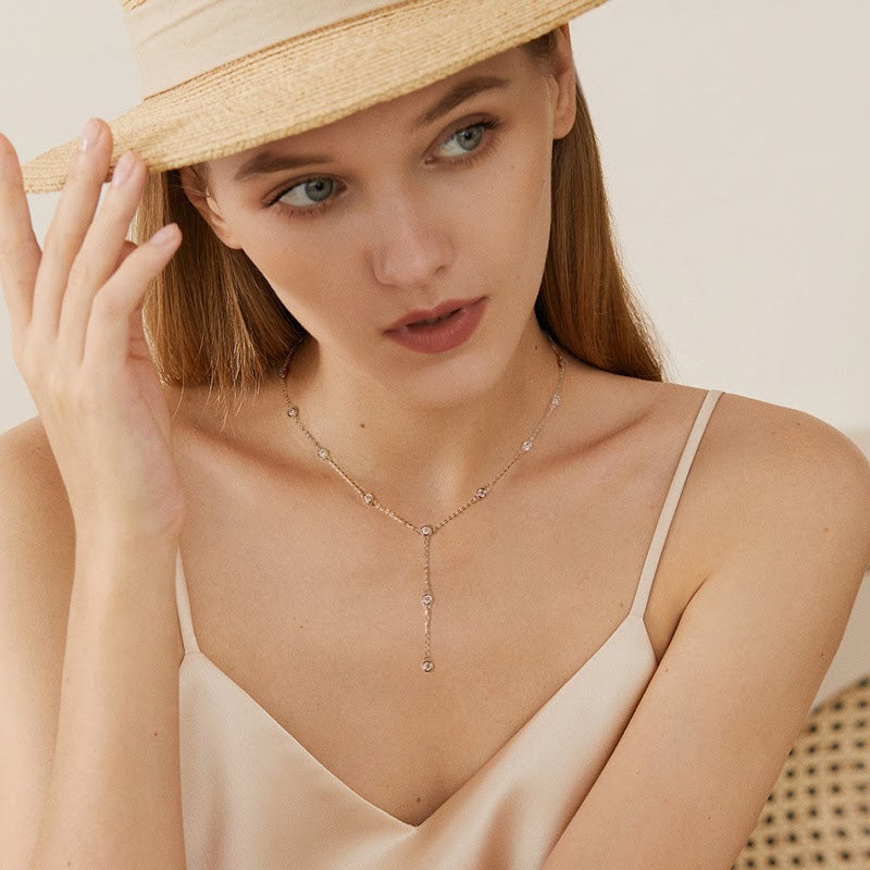 Lumiere Bezel Y Necklace in yellow gold over sterling silver by Prism & Pearl, view 2