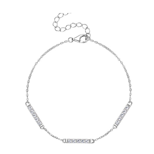 Mírabelle Bracelet Trois Barre Moissanite Silver bracelet with small diamonds in three equally spaced bars on a white background