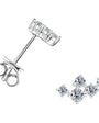 Silver earrings with moissanites on a white background
