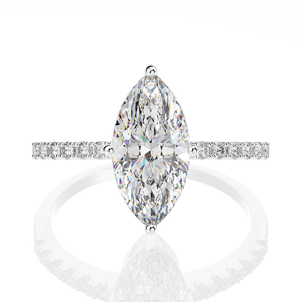 Leila Marquise Pave Ring, marquise moissanite ring with pavé band by Prism & Pearl, view 1