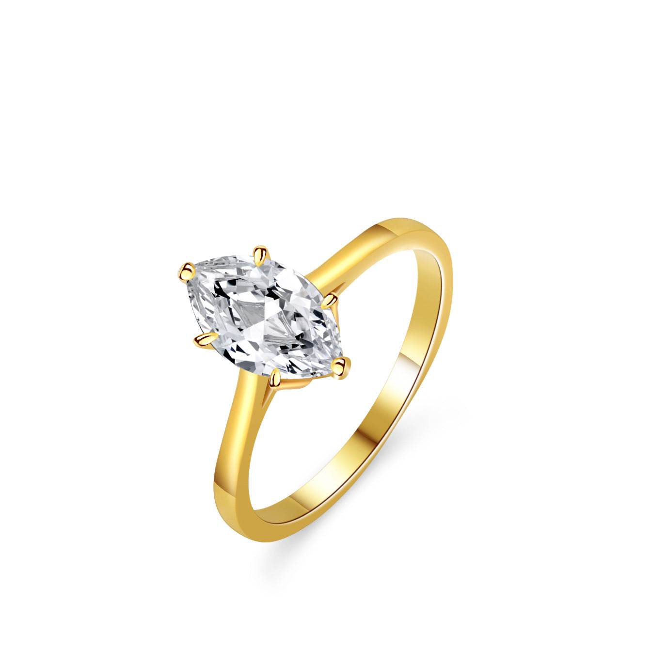 Marquise Moissanite ring  solitaire sideways facing on white background