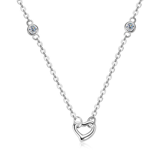 Mila Linked heart pendant with bezel set moissanite accents in sterling silver