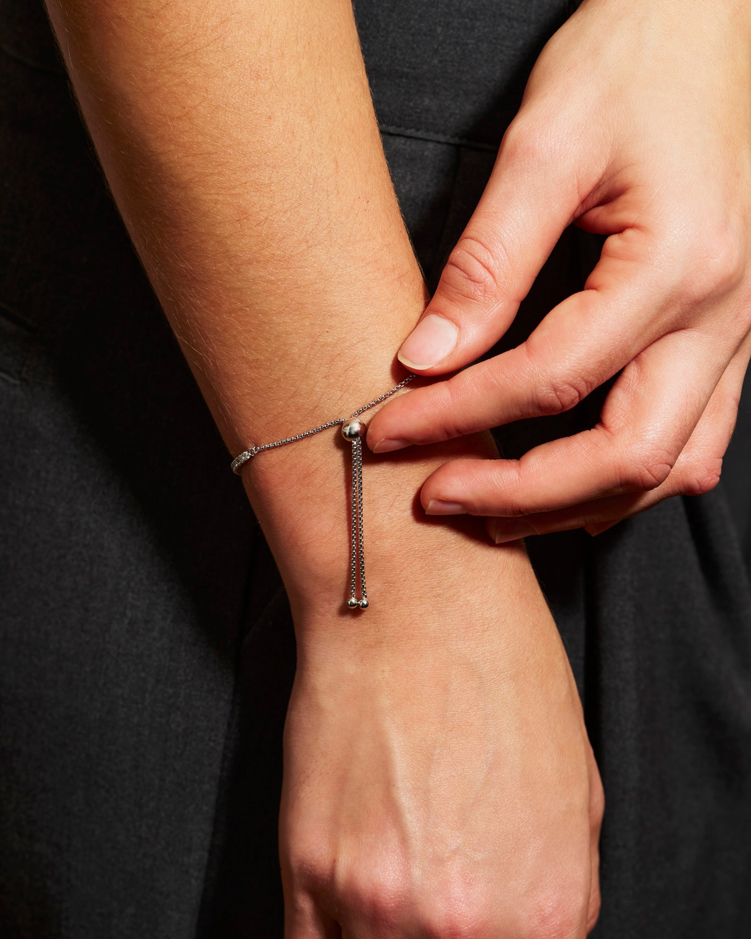 Mini Luisa Slider Tennis Bracelet worn on the wrist