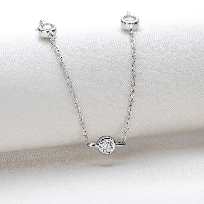Penelope Five Stone Bezel Necklace, five stone bezel set moissanite necklace by Prism & Pearl, view 1