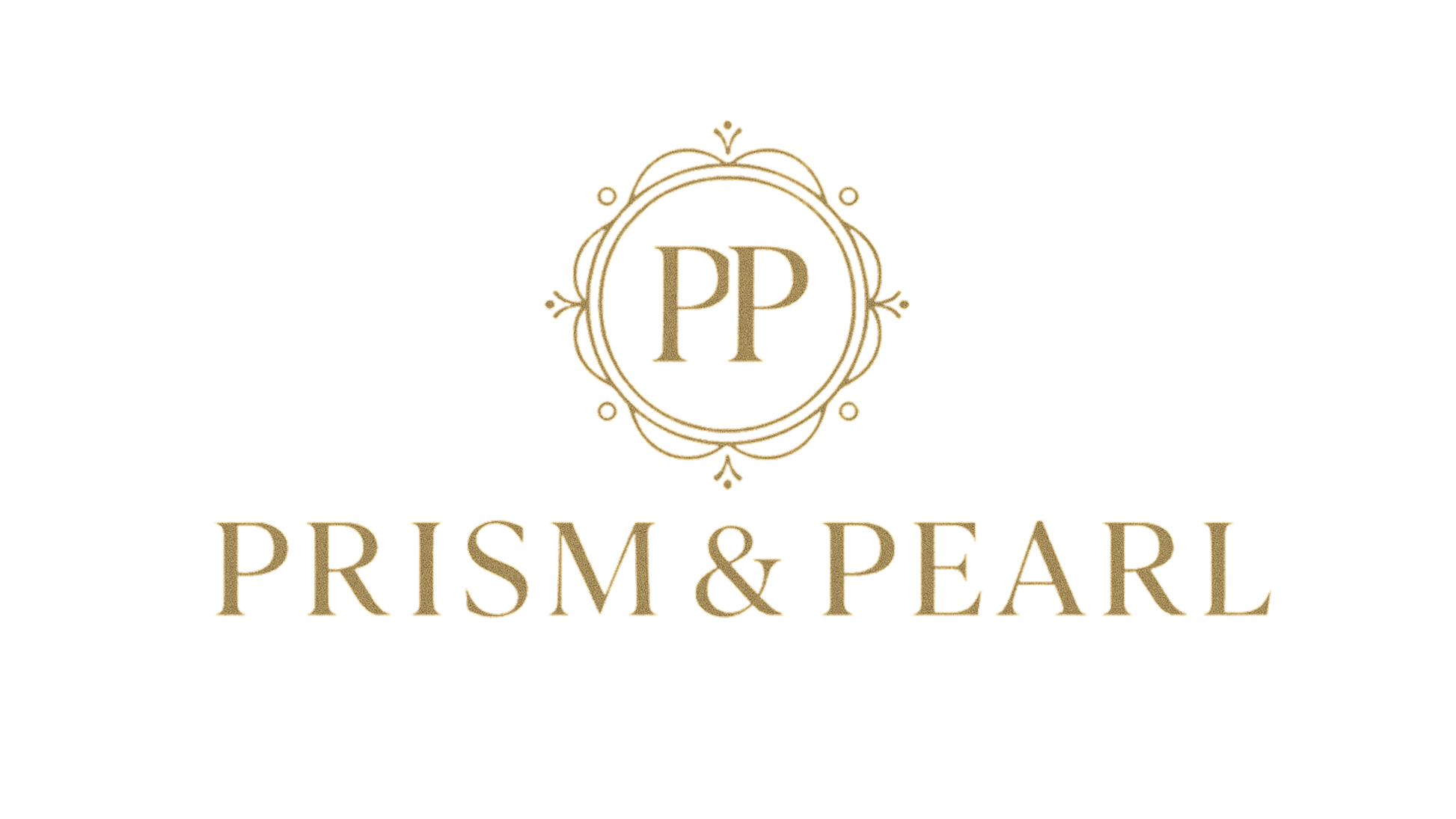 Logo of Prism & Pearl with gold lettering on a white background