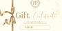 Gift certificate with gold ribbon and 'PP' logo on a white background and the Prism & Pearl website on the bottom