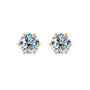  Rosalie Classic Six Prong Moissanite Stud Prism and pearl white background in Gold
