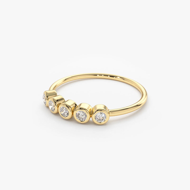 Seraphina 5 Stone Bezel Set Moissanite Ring in Gold Plate Prism and pearl side view