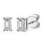 Pair of silver emerald-cut stud earrings on a white background