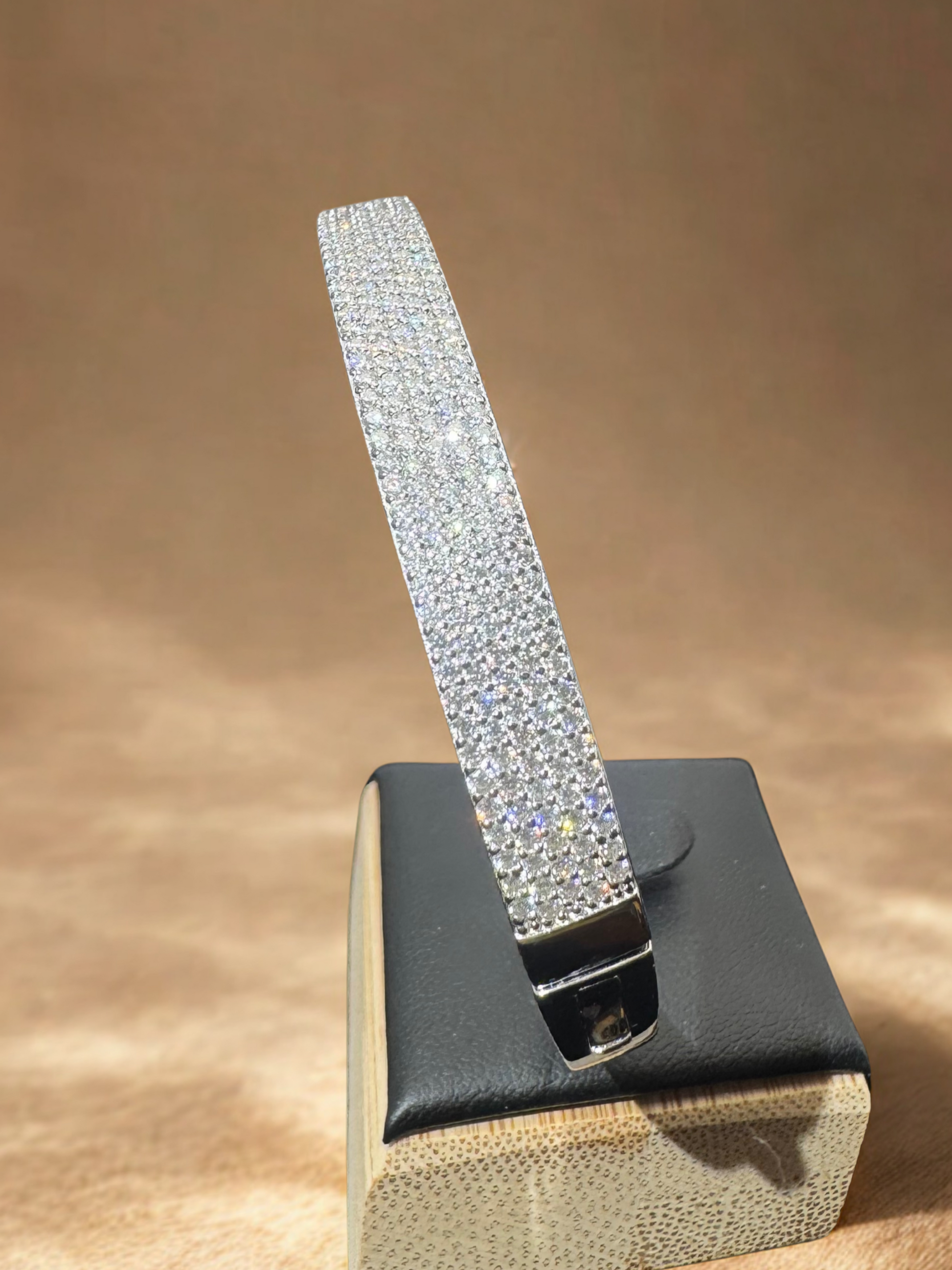 The Isla Radiance Pavé 5 Row Moissanite Bangle side on Prism & Pearl