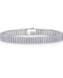 Silver bracelet with three rows of moissanite 300 stones clear stones on a white background