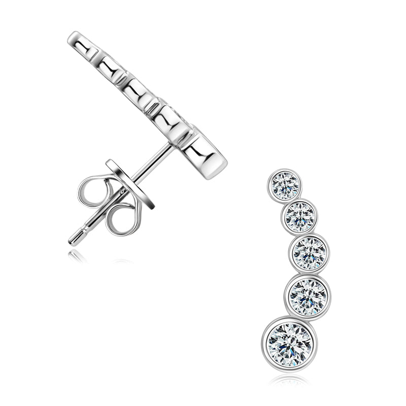 Zelie Five Stone Bezel Studs, five stone bezel set moissanite stud earrings by Prism & Pearl, view 2