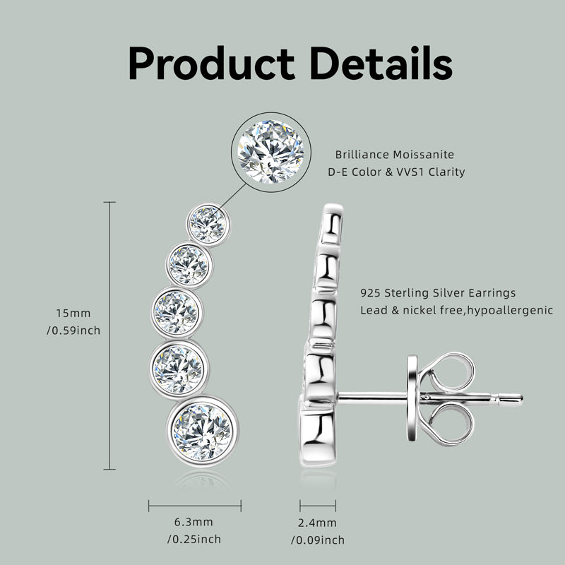 Zélie 5 Stone Bezel Set Moissanite Stud Earrings