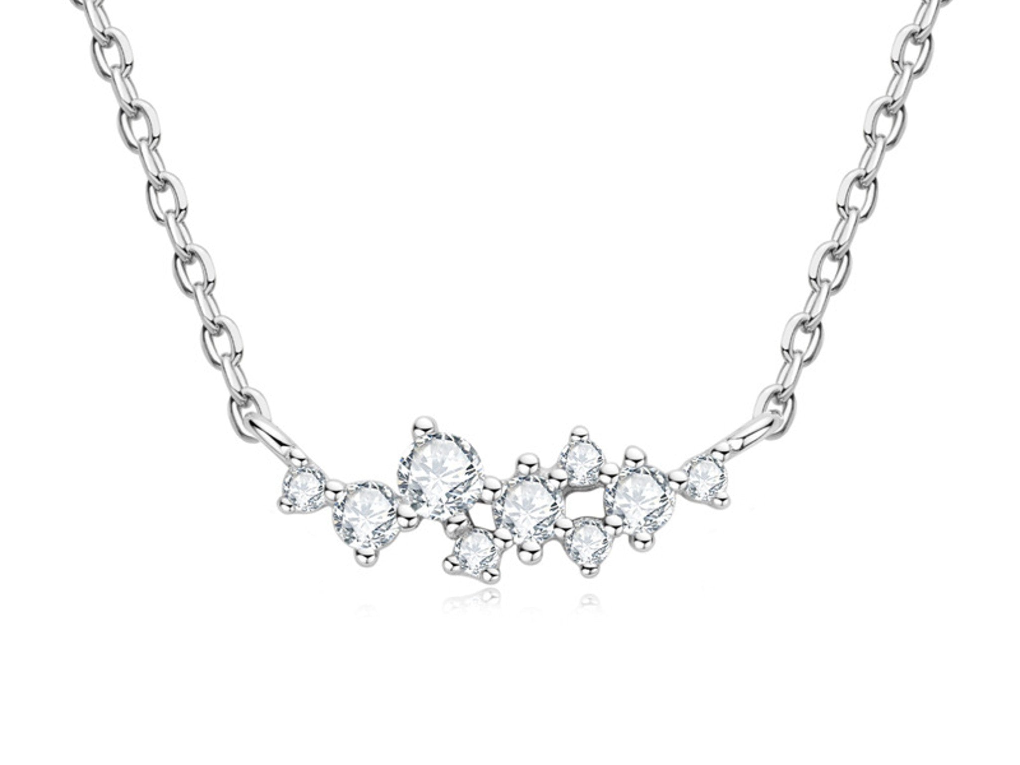 Celeste Cluster Necklace in platinum-finish sterling silver with moissanite