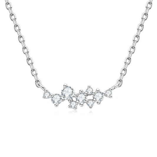 Celeste Cluster Necklace in platinum-finish sterling silver with moissanite