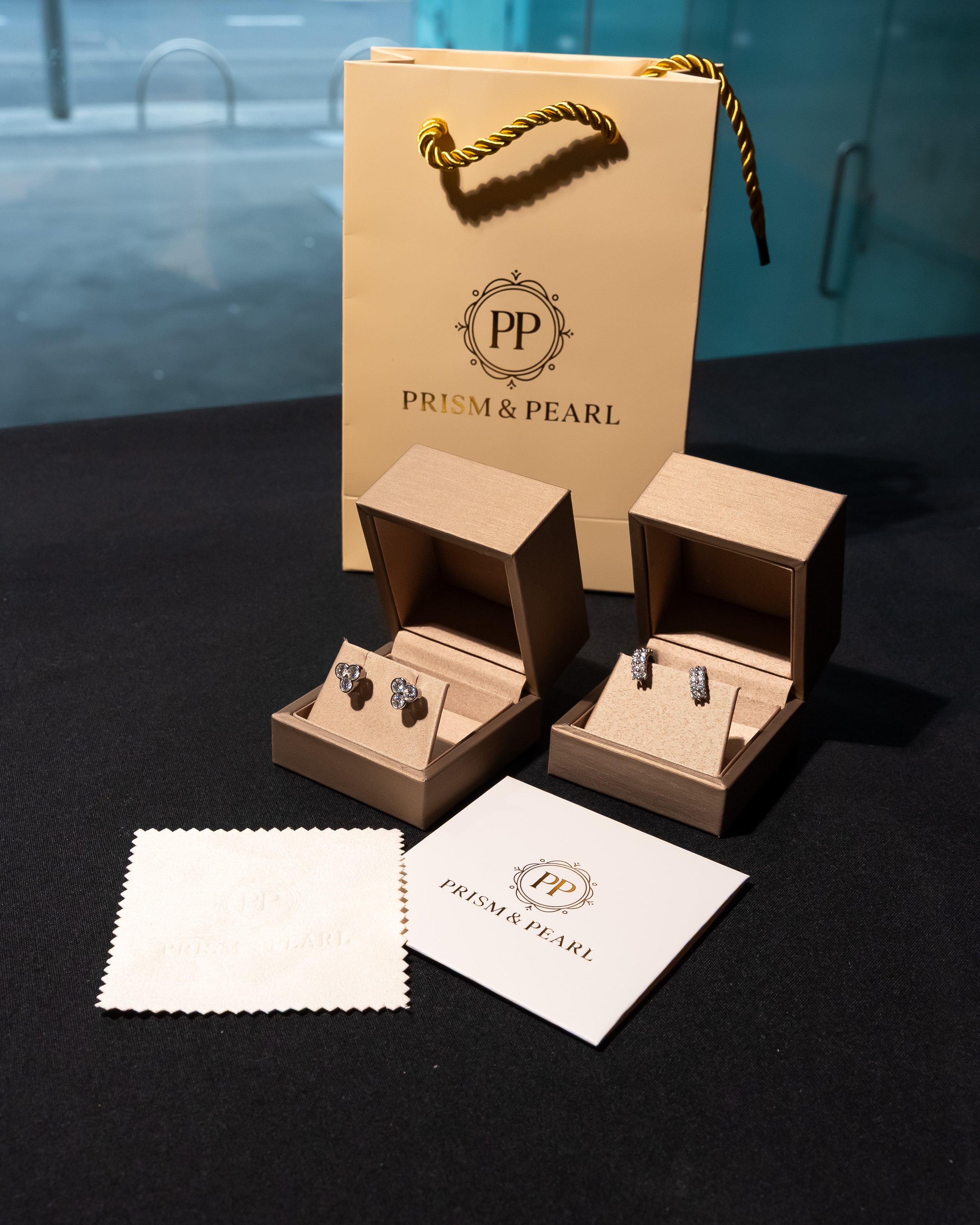 Prism & Pearl gift bag and custom boxes