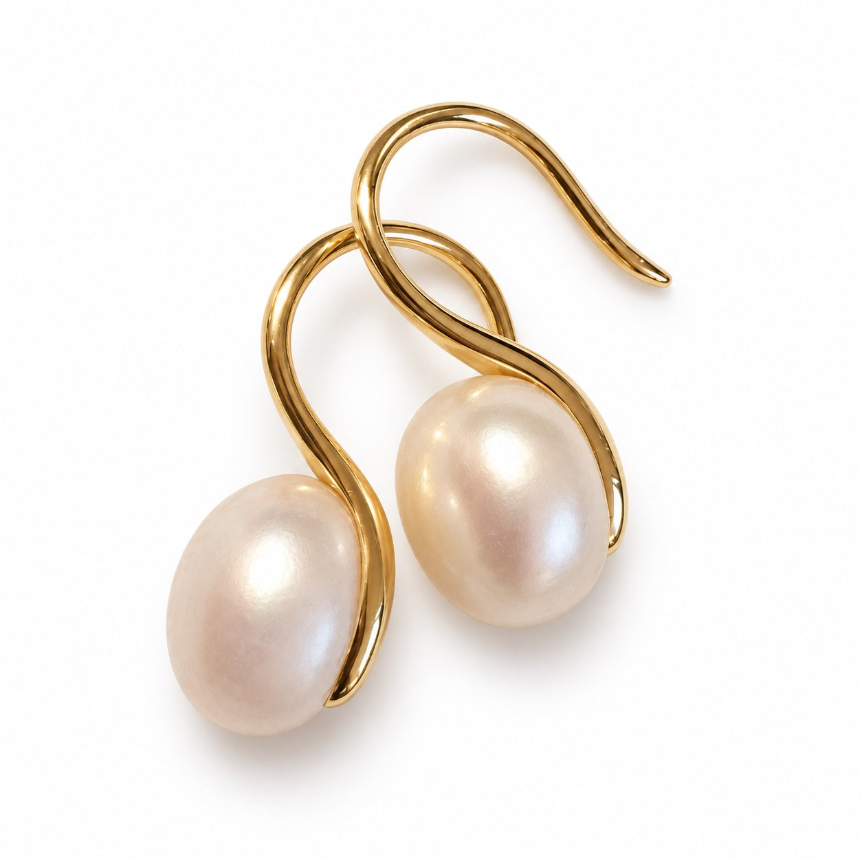 Eloise Pearl Drop Earrings showing the sculpted gold hooks