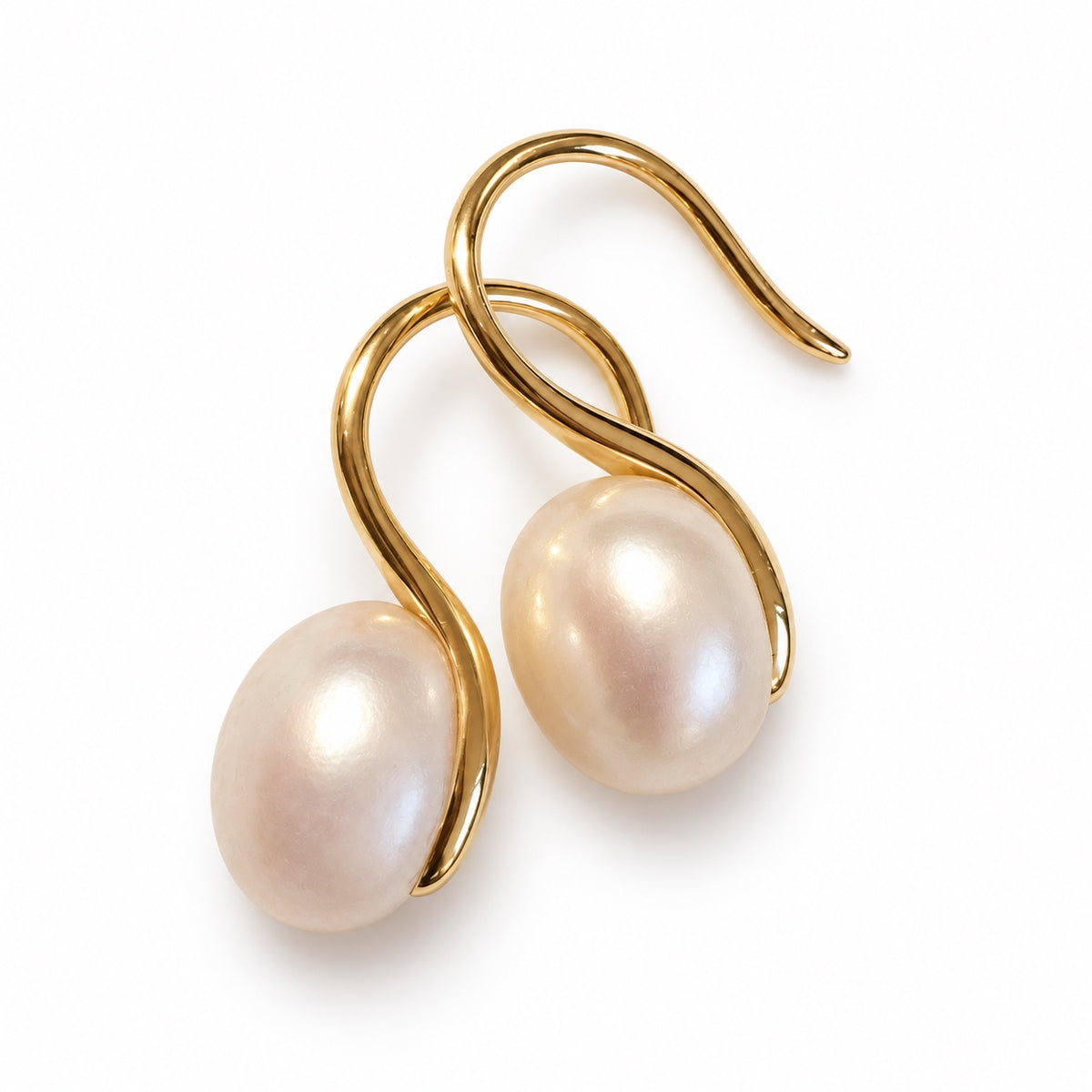 Eloise Pearl Drop Earrings showing the sculpted gold hooks