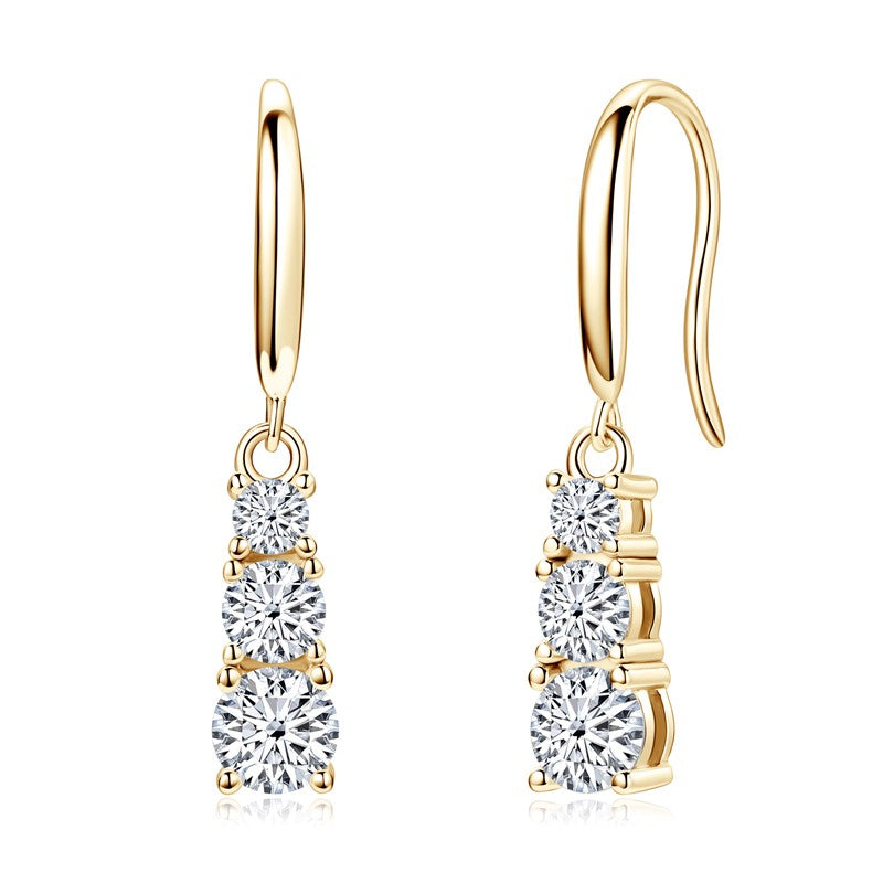 Esther Three Stone Drop Earrings, view 2