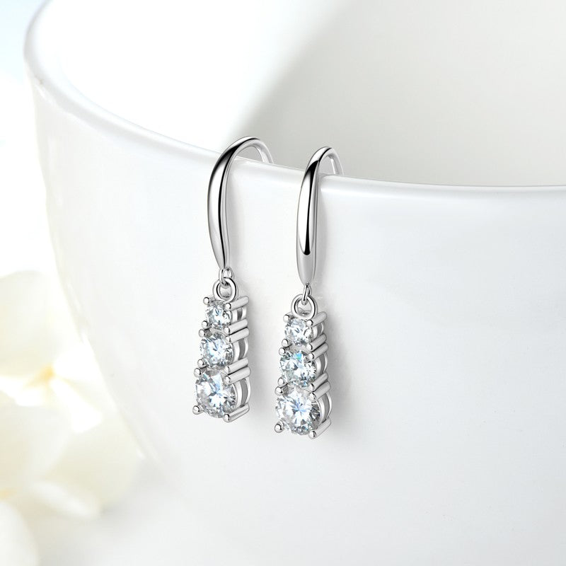 Esther Three Stone Drop Earrings, view 3