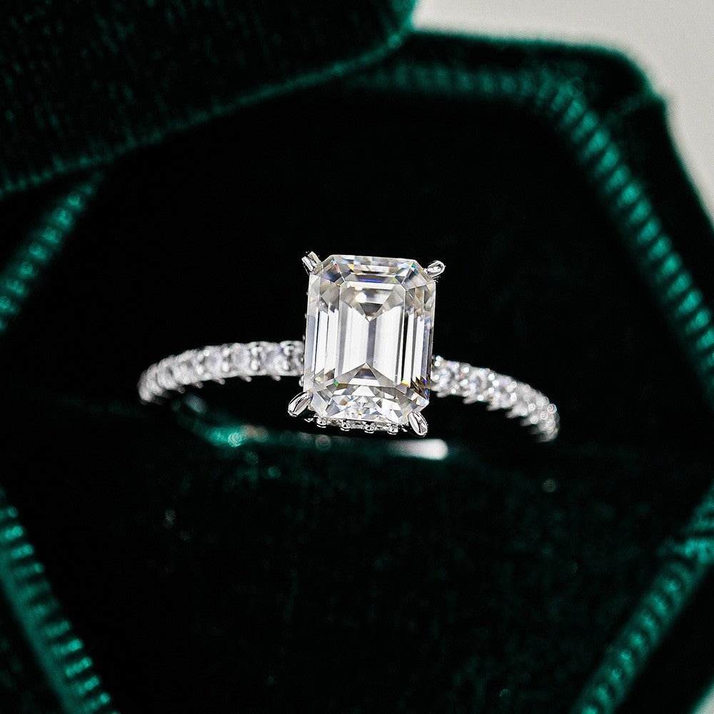 Illana Emerald Cut Hidden Halo Ring, view 2