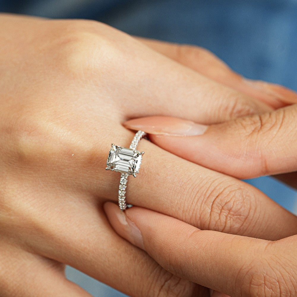 Illana Emerald Cut Hidden Halo Ring, view 4