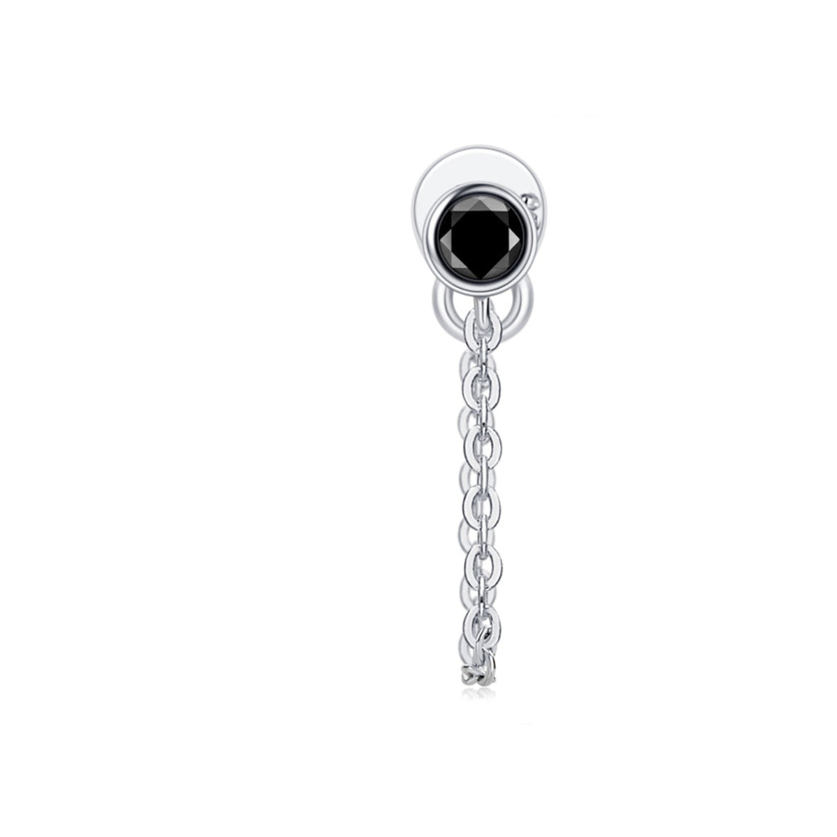 Single Louise bezel chain stud earring with black moissanite, sold individually