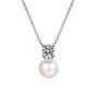 Round moissanite with luminous pearl drop pendant in sterling silver