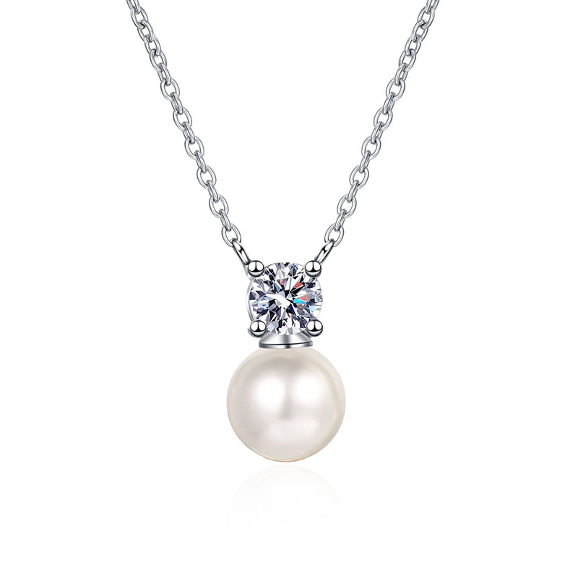 Round moissanite with luminous pearl drop pendant in sterling silver