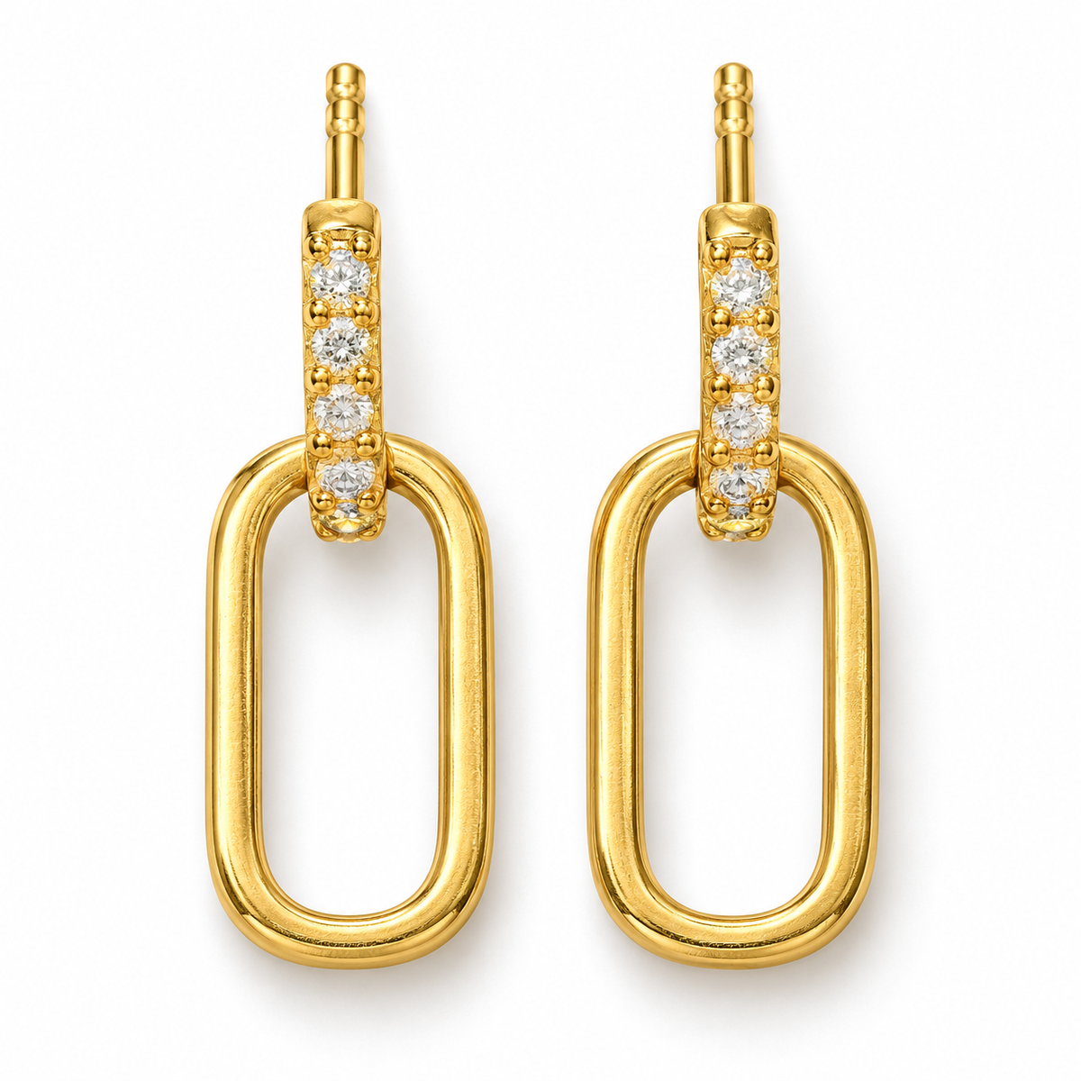 Mathilde Pave Link Drop Earrings in gold, front view