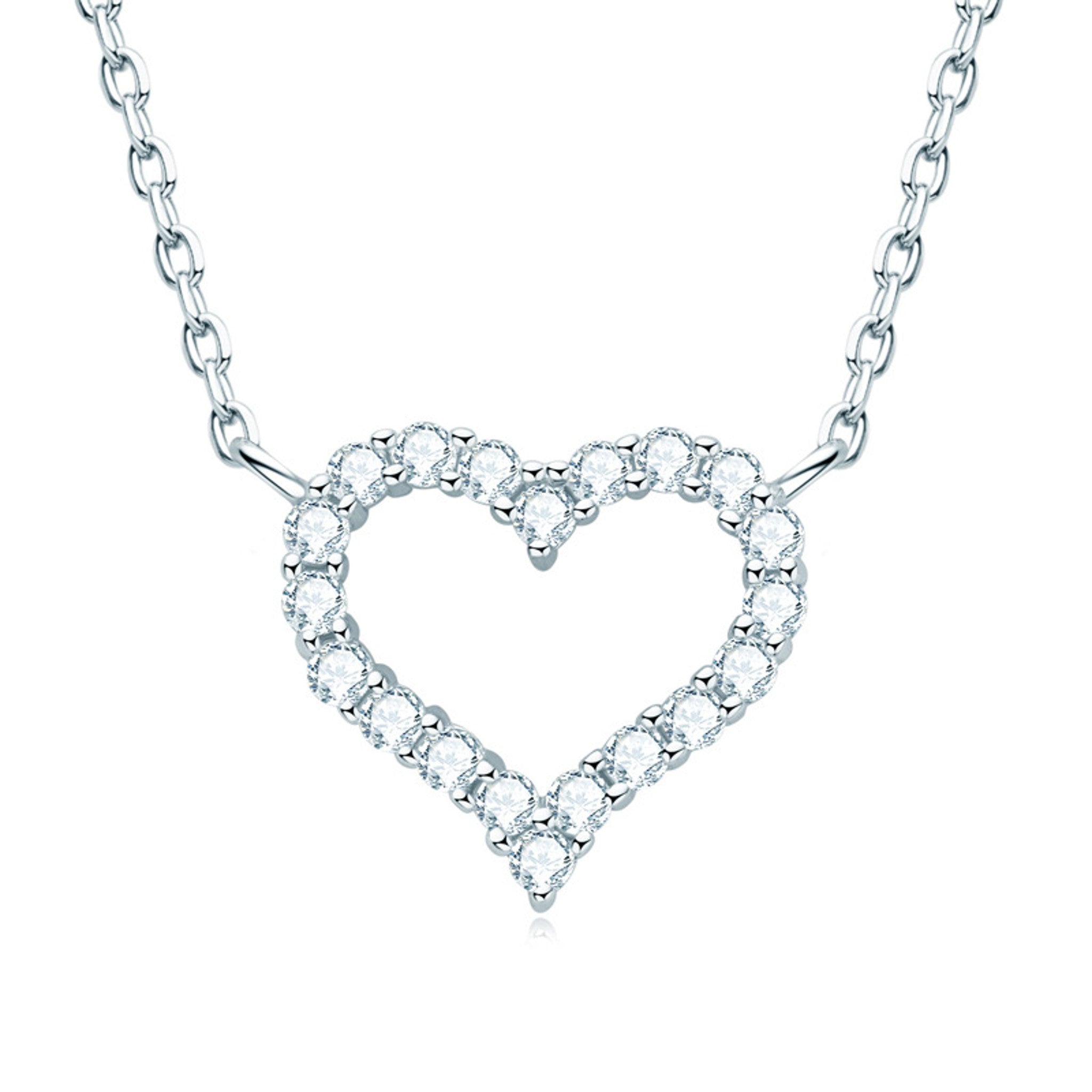 Étoile Pavé Heart Necklace in platinum-finish sterling silver with moissanite