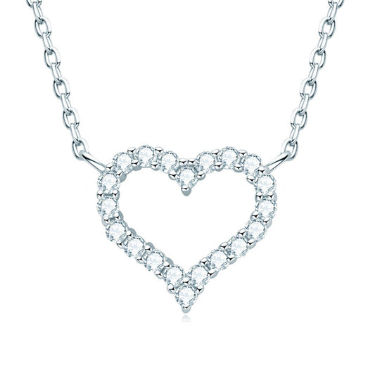 Étoile Pavé Heart Necklace in platinum-finish sterling silver with moissanite